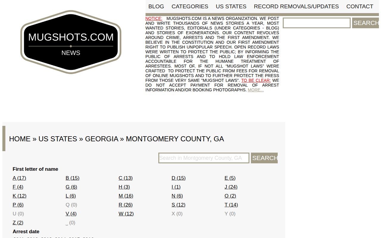 Historical Montgomery County Georgia mugshot archive source