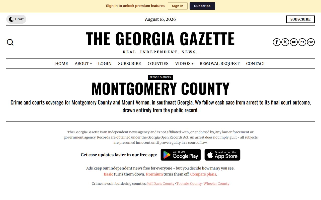 The Georgia Gazette Montgomery County crime news and booking record section